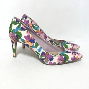 Kellie & Katie Misha Slip On Pump Heels Size 7 White/Green/Purple Floral Print